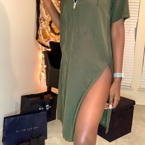 Olive green slit side hooded top